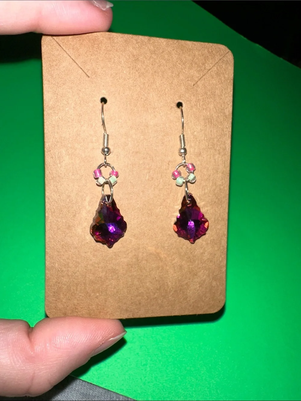 Handmade Pink Crystal Drop Earrings